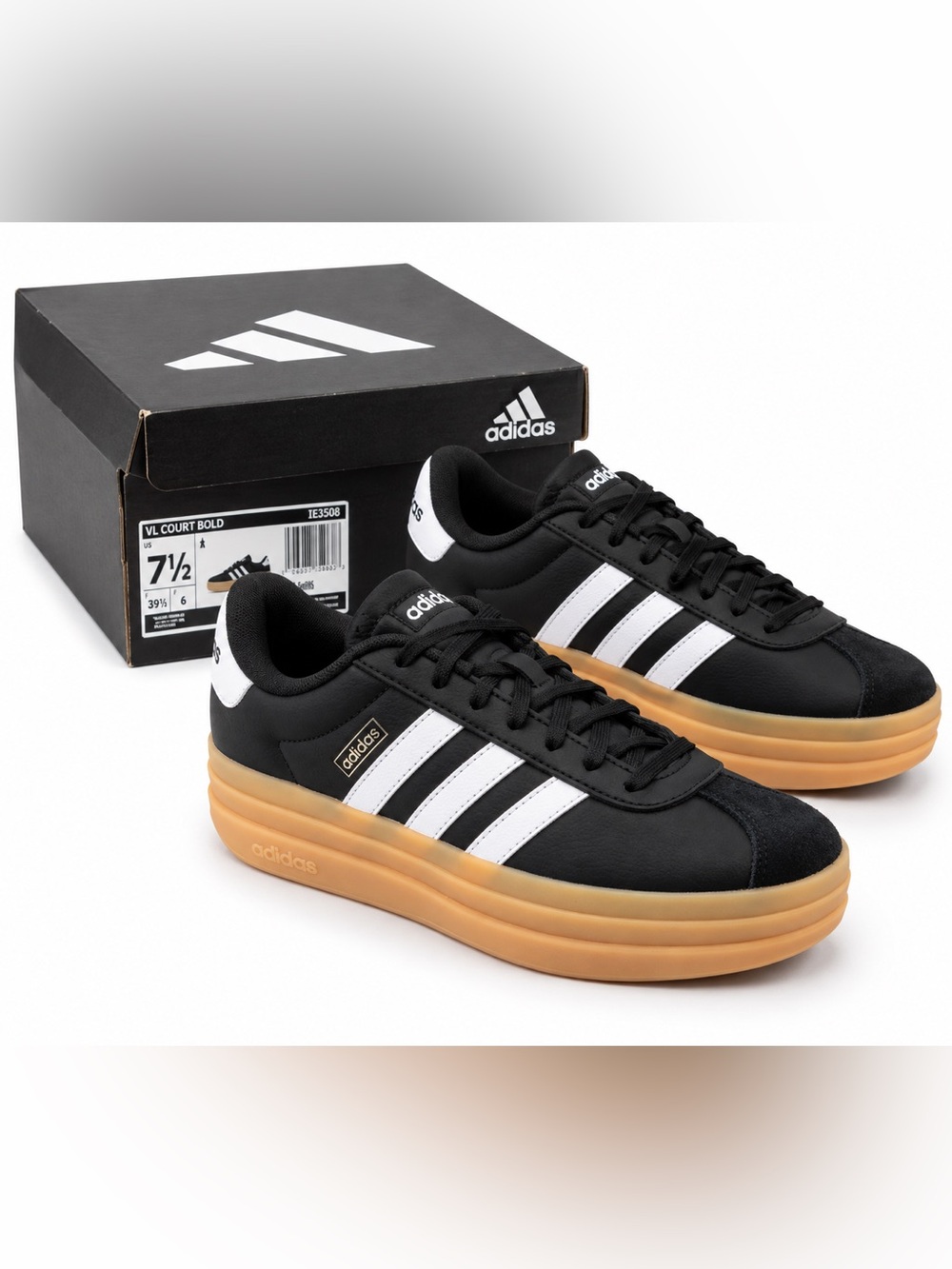 adidas Black, White & Gum Platform Court Sneakers